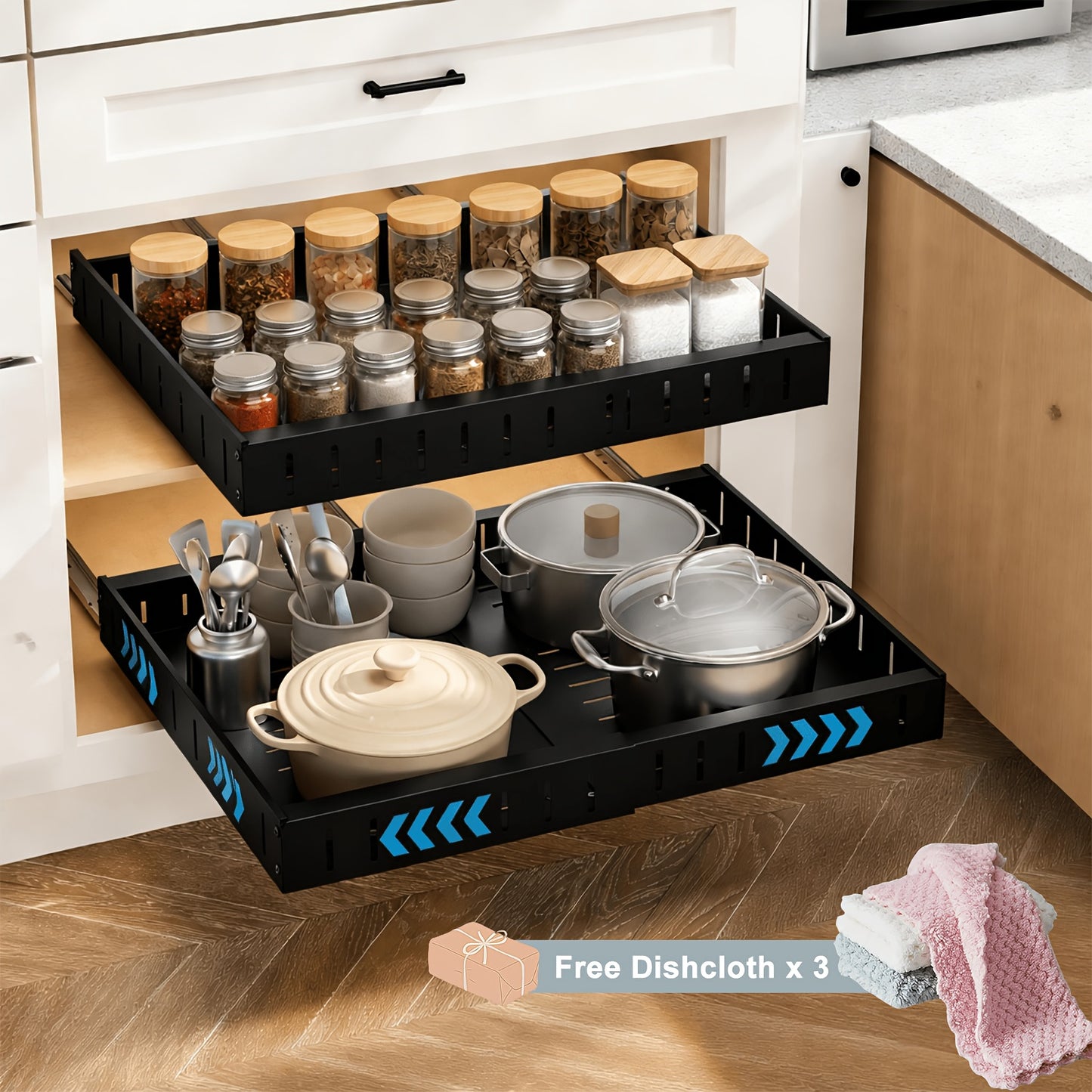 Devesanter Cassetto Telescopico, Organizzatore per Ante Estraibili, Cassetto Estraibile da Cucina, per Incollaggio, Nessuna Foratura Richiesta, Larghezza Regolabile da 31cm a 52cm (nero, bianco)