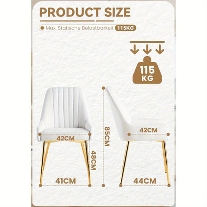 Set di 2 Sedie da Pranzo in Velluto, Moderne con Gambe Metalliche Dorate, Sgabelli Imbottiti Senza Braccioli per Cucina o Salotto