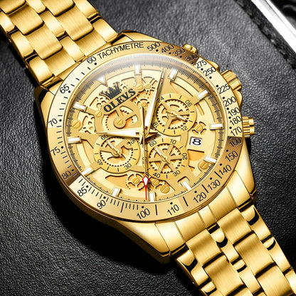 Orologio da Uomo OLEVS in Acciaio Inossidabile Orologi di Lusso Cronografo Multifunzione con Data Classico Orologio da Polso per Affari e Abbigliamento Elegante Regalo per Uomini