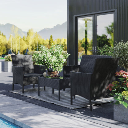 Mobili da giardino in rattan poli per balcone - set con divano a 2 posti, sedie singole e tavolo, cuscini imbottiti antracite - colorazione lounge (cuscini imbottiti antracite)