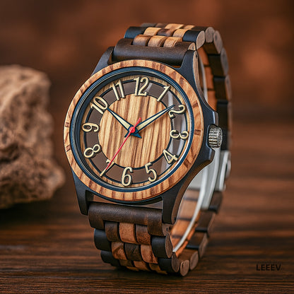 LeeEv Orologi da Uomo in Legno Leggero e Trasparente a Colori Mescolare, Incisi a Mano, Analogico al Quarzo, Orologio da Polso in Bambù, Regalo per Uomo