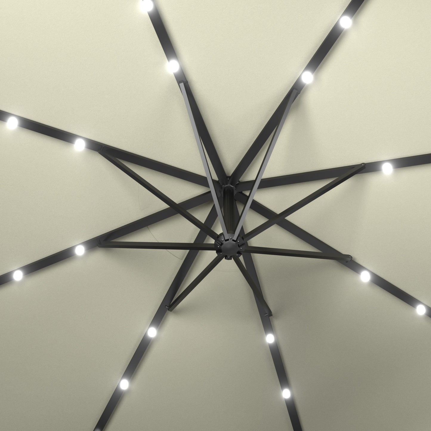 Ombrellone da giardino 3/3.5M, rotazione a 360°, con inclinazione a manovella a 45° per patio, piscina, balcone, con LED solare