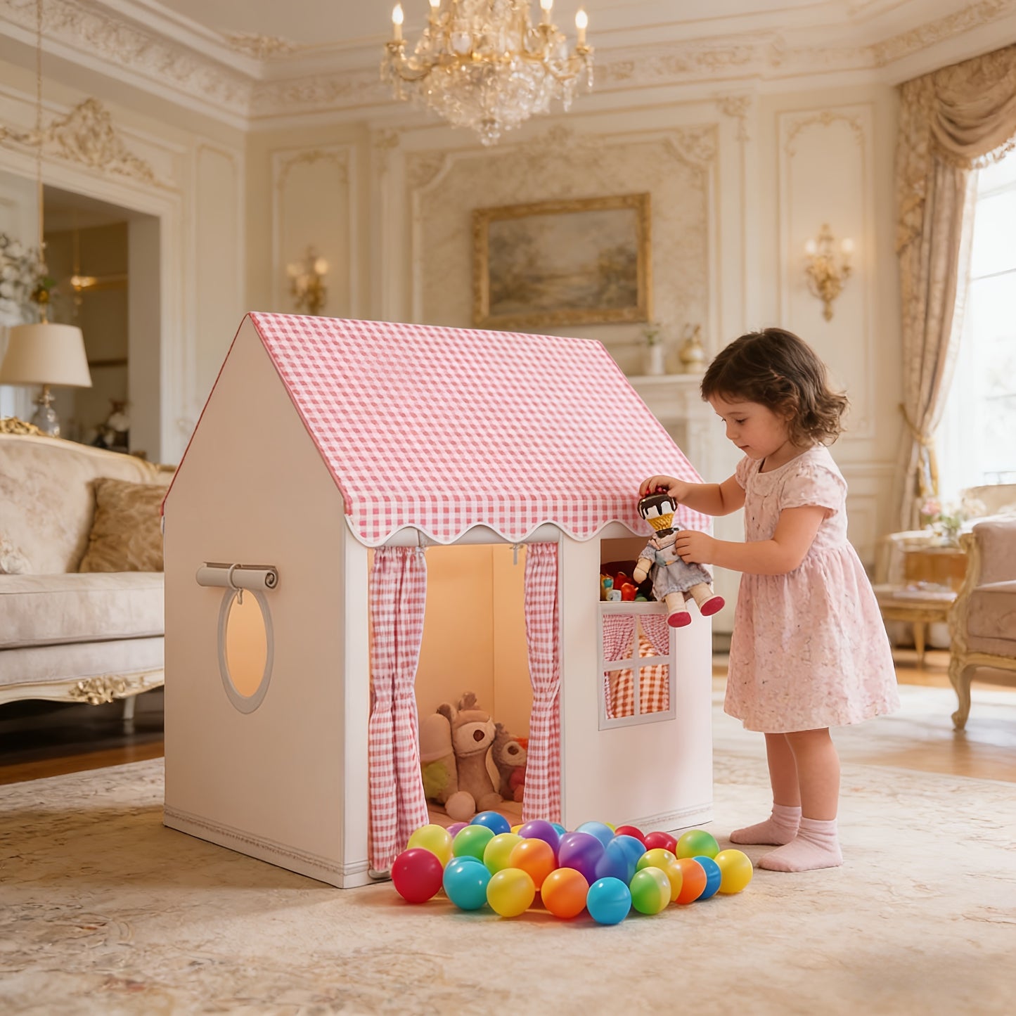 Tenda a scacchi rosa e bianca stile casa - Grande casetta da gioco per interni ed esterni per bambini | Pieghevole per una facile conservazione | Grande casa a scacchi rosa | Regalo perfetto per vacanze e compleanni per ragazzi e ragazze. Casa fantastica