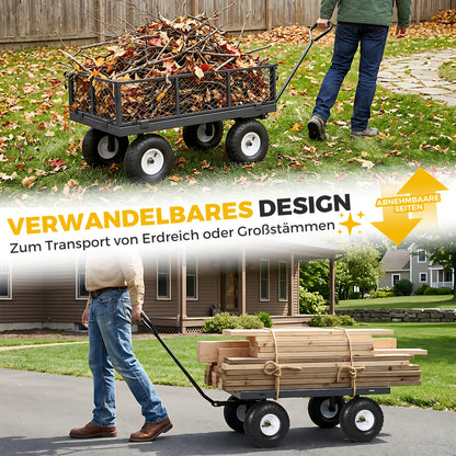Carrello da giardino e carrello portaoggetti Titan originale per carichi pesanti, capacità di carico 500 kg/300 kg, carrello convertibile 3 in 1 e carrello a piattaforma, maniglia ergonomica brevettata, pneumatici in gomma con aria, robusto e antiruggine,