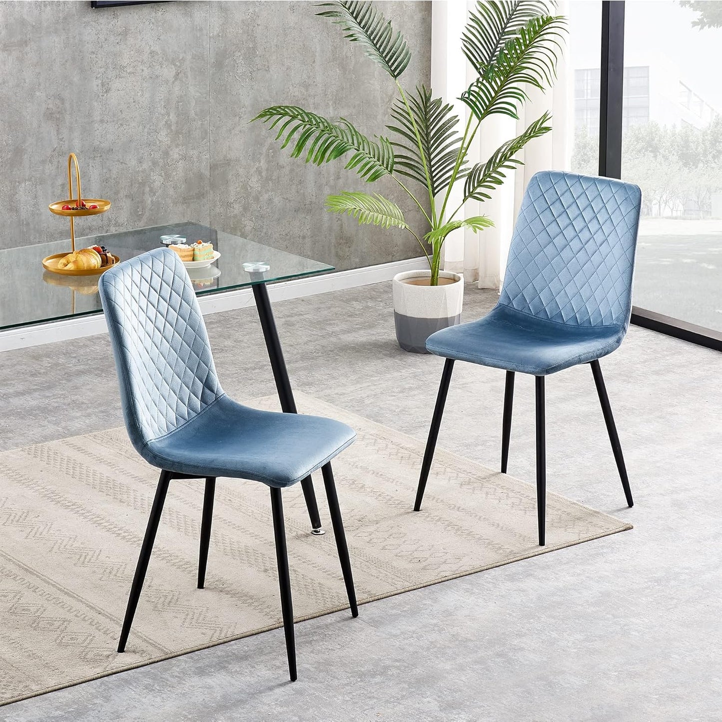 LEXI Set di 2 Sedie da Pranzo, Rivestimento in Velluto con Gambe in Metallo, Sedia Design, Disponibile in 9 Colori