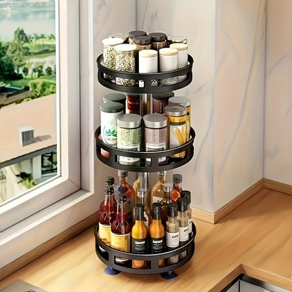 Organizzatore da Cucina Girevole a 360 Gradi - Porta Spezie in Metallo con Contenitori per Condimenti, Oli e Aceti - Opzioni a Doppio/ Triplo Strato