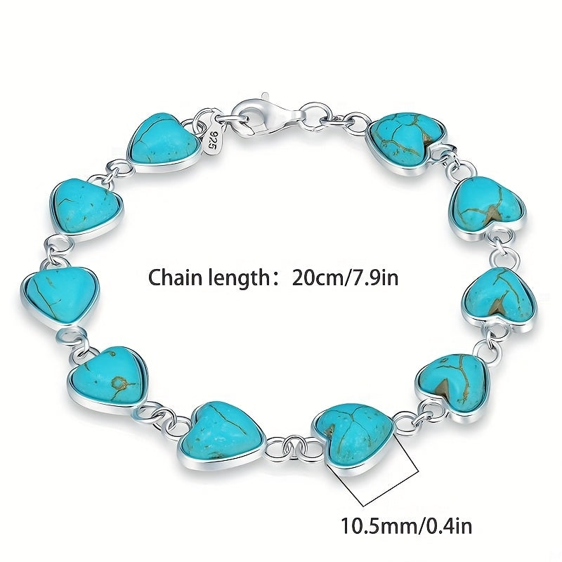 Bracciale da donna in argento 925 con cuore turchese, braccialetto squisito, regalo quotidiano per donne, regalo per le vacanze, regalo di San, regalo per la festa della mamma, regalo per il dating, fornito con confezione regalo