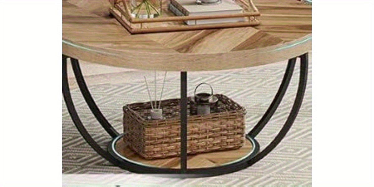 Tabellone da caffè circolare in legno, tavolino doppio con scaffale di stoccaggio, decorazione centrale per soggiorno moderno, adatto al salotto