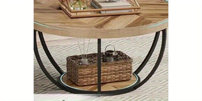 Tabellone da caffè circolare in legno, tavolino doppio con scaffale di stoccaggio, decorazione centrale per soggiorno moderno, adatto al salotto