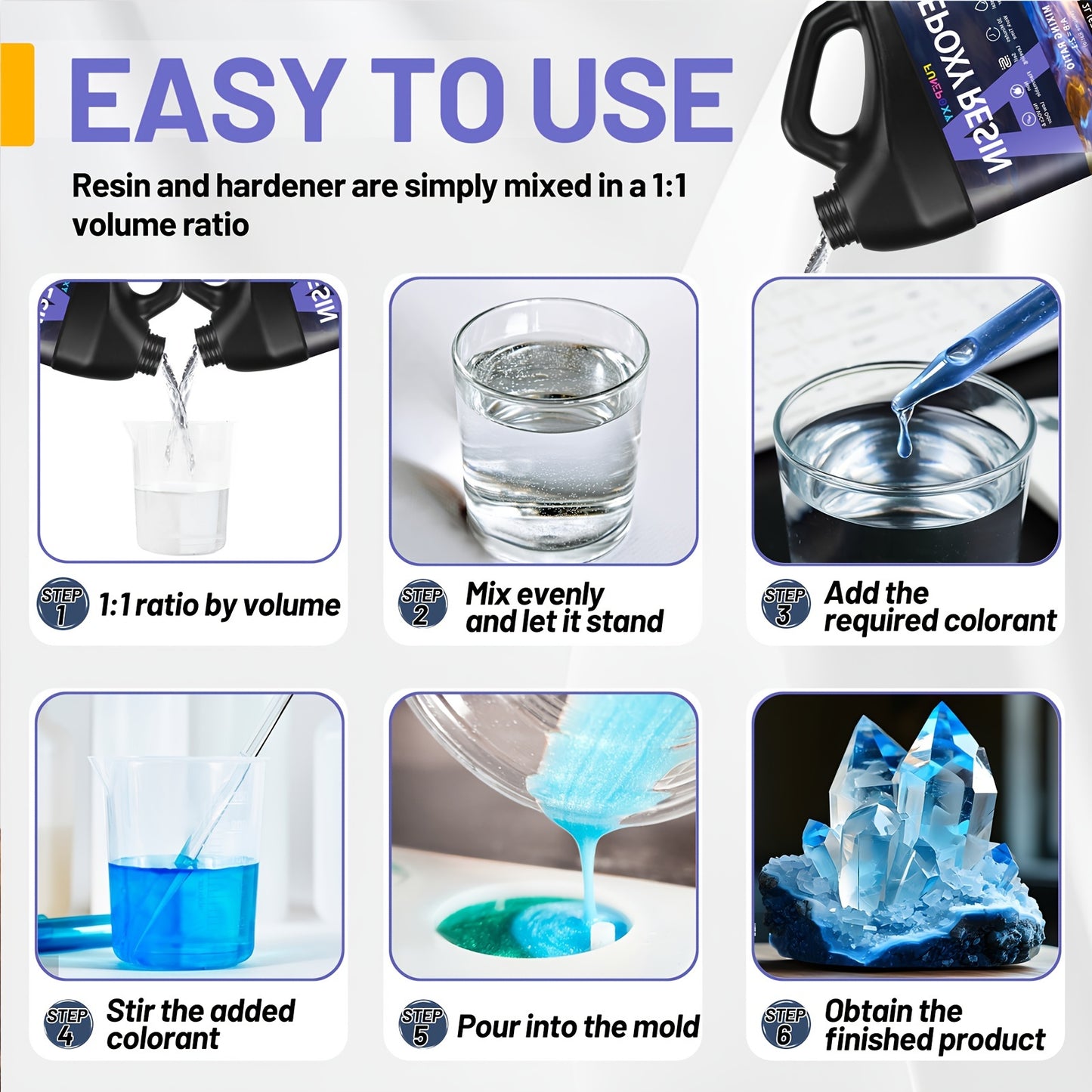 FUNEPOXY 500Ml/1L/2L Kit Resina Epossidica - Kit Resine Cristalline e Indurente, Rivestimento di Colata Senza Bolle per Tavoli da Fiume, Resina per Colata Artistica, Progetti di Gioielleria, Lavoretti per Tumbler, Stampi, Pittura Artistica