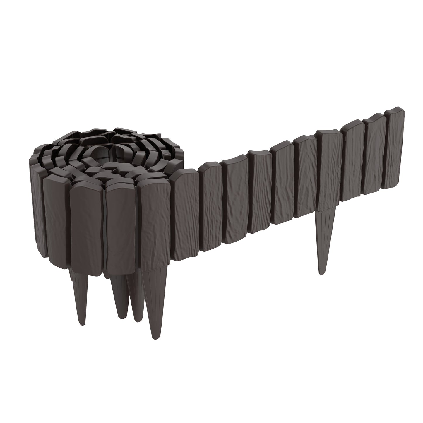 Recinzione da giardino in plastica con bordo a grana legno finto e chiodi da terra 10 cm per delimitare prato o aiuola