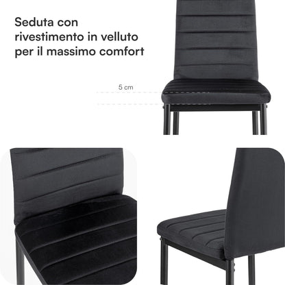 Baroni Home Set di 4 Sedie da Pranzo con Schienale Alto e Seduta Ergonomica con Cuciture Decorative, Sedie Eleganti Imbottite in Ecopelle o velluto con Struttura in Acciaio, 40X48X96 cm