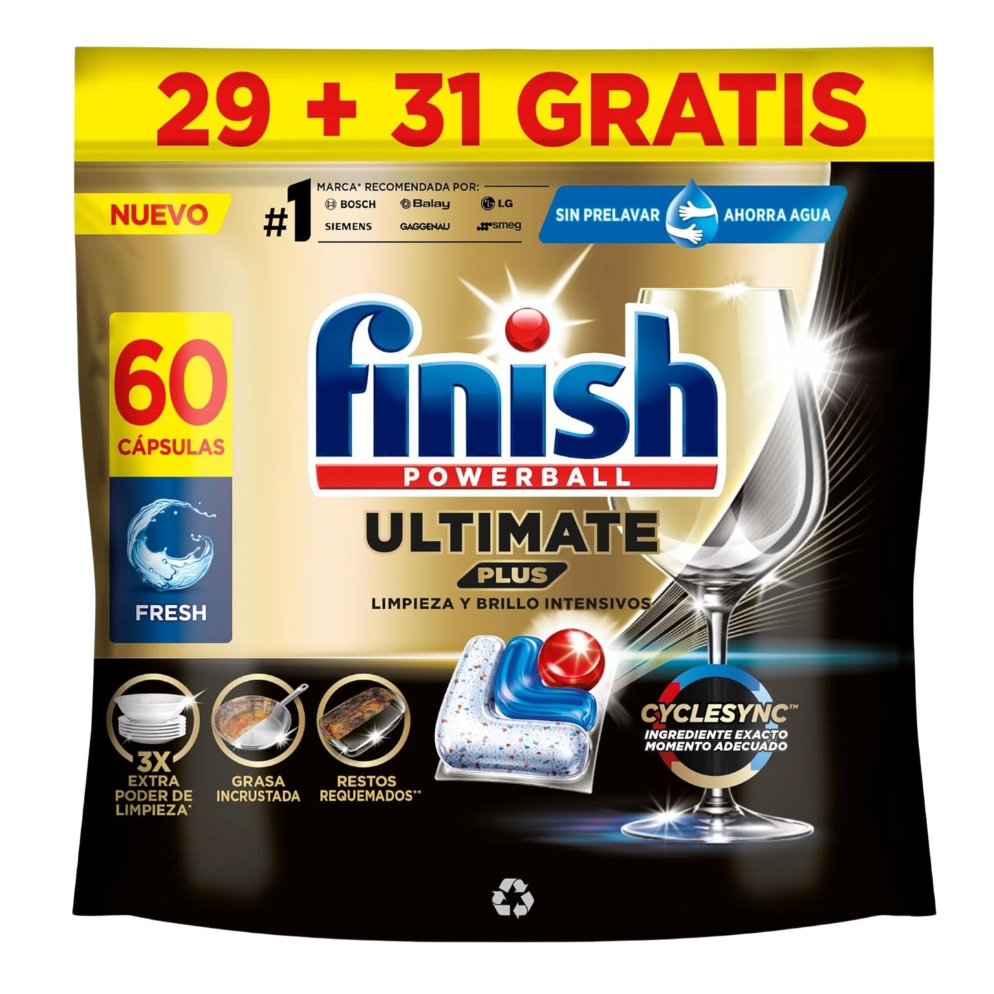 Finish Powerball Ultimate All in 1 - 60 Capsule per Lavastoviglie (732G) - Brillantezza e Pulizia Intensiva