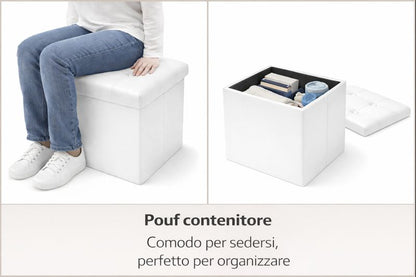 Cecaro Group Pouf Cubo Contenitore in Ecopelle Cecaro Group – 38x38 cm – Seduta Imbottita con Baule Salvaspazio – Trapuntato con Bottoni – Vari Colori