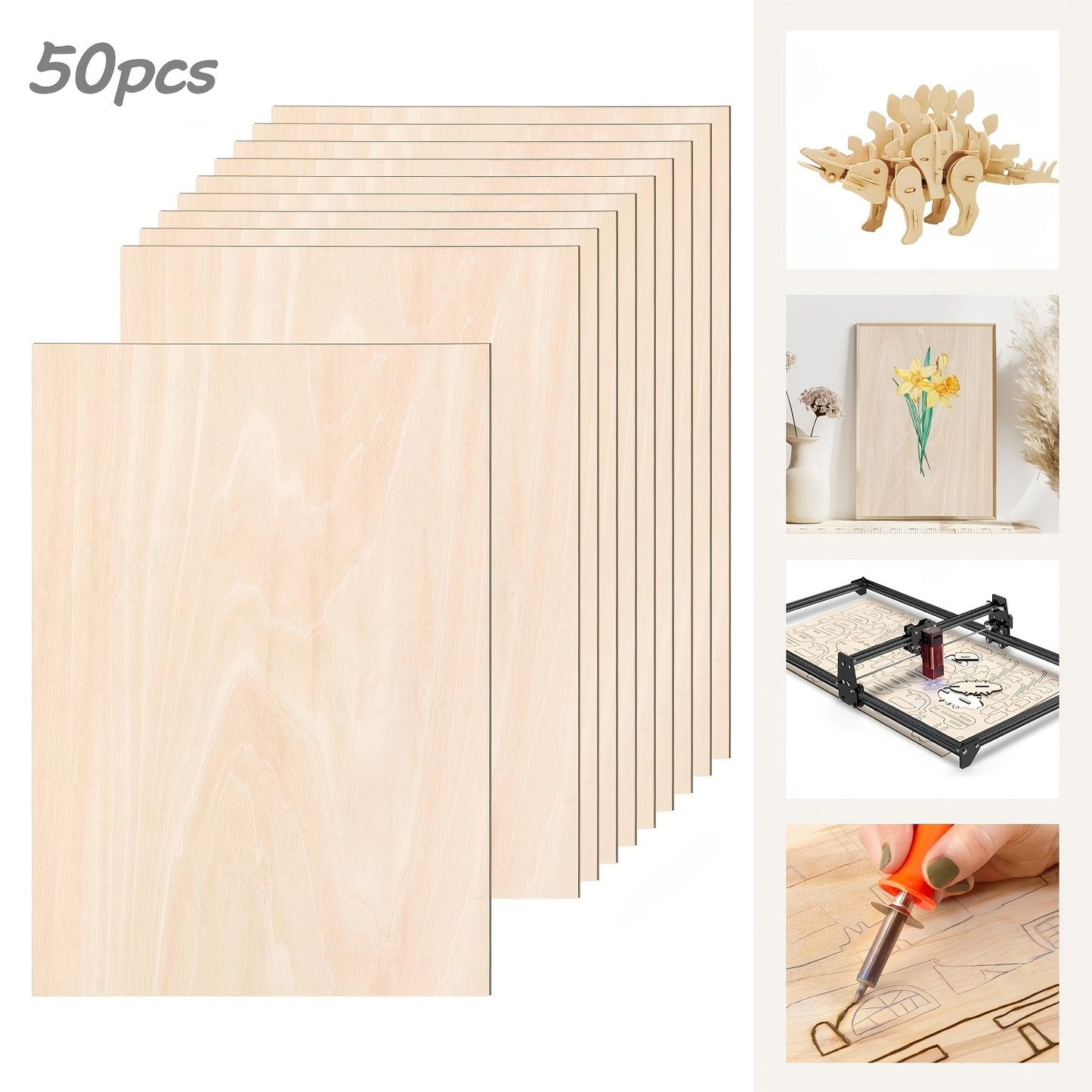 50 pz Compensato Tiglia 3mm Compensato A3, A4, Compensato Tiglio Panele di Legno per Fai da Te, Lavorazione del Legno, Artigianato, Lavorazione Laser, Incisione a Laser, Pirografia, Creazione di Modelli, Regali, Decorazione, Dipinti, 50 Fogli di Compensat