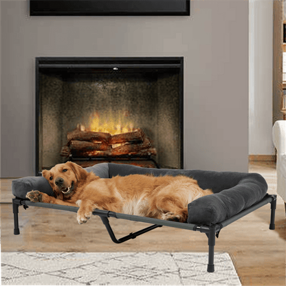 Letto per Cani da Campeggio Rialzato L/XL/2XL - Lettino Esterno di Alta Qualità con Tappetino Traspirante e Morbidi Tappeti in Peluche, Struttura Robusta per Cani Grandi, Poliestere Resistente ad Tutte le Condizioni Atmosferiche, Montaggio Facile e Design