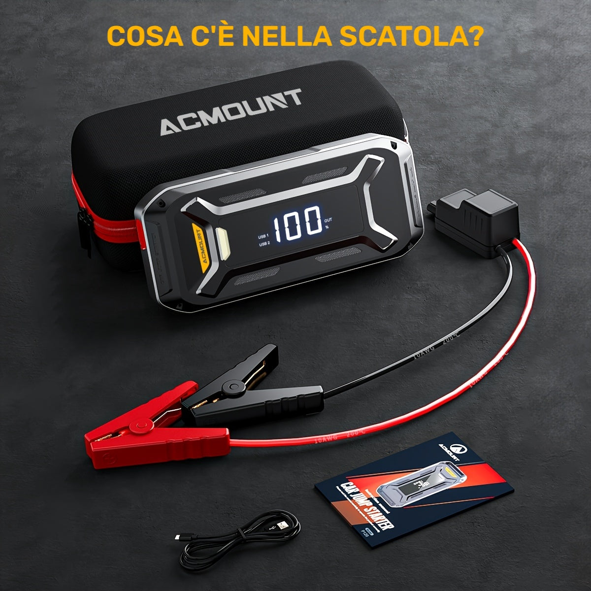 ACMOUNT Avviatore per Auto, Booster di Batteria ad Alta Capacità 26800mAh per Tutti i Motori a Benzina e Diesel fino a 10.0L, Avviatore Automatico 12V con Torcia, Ampio Display LCD, Ricarica Rapida USB