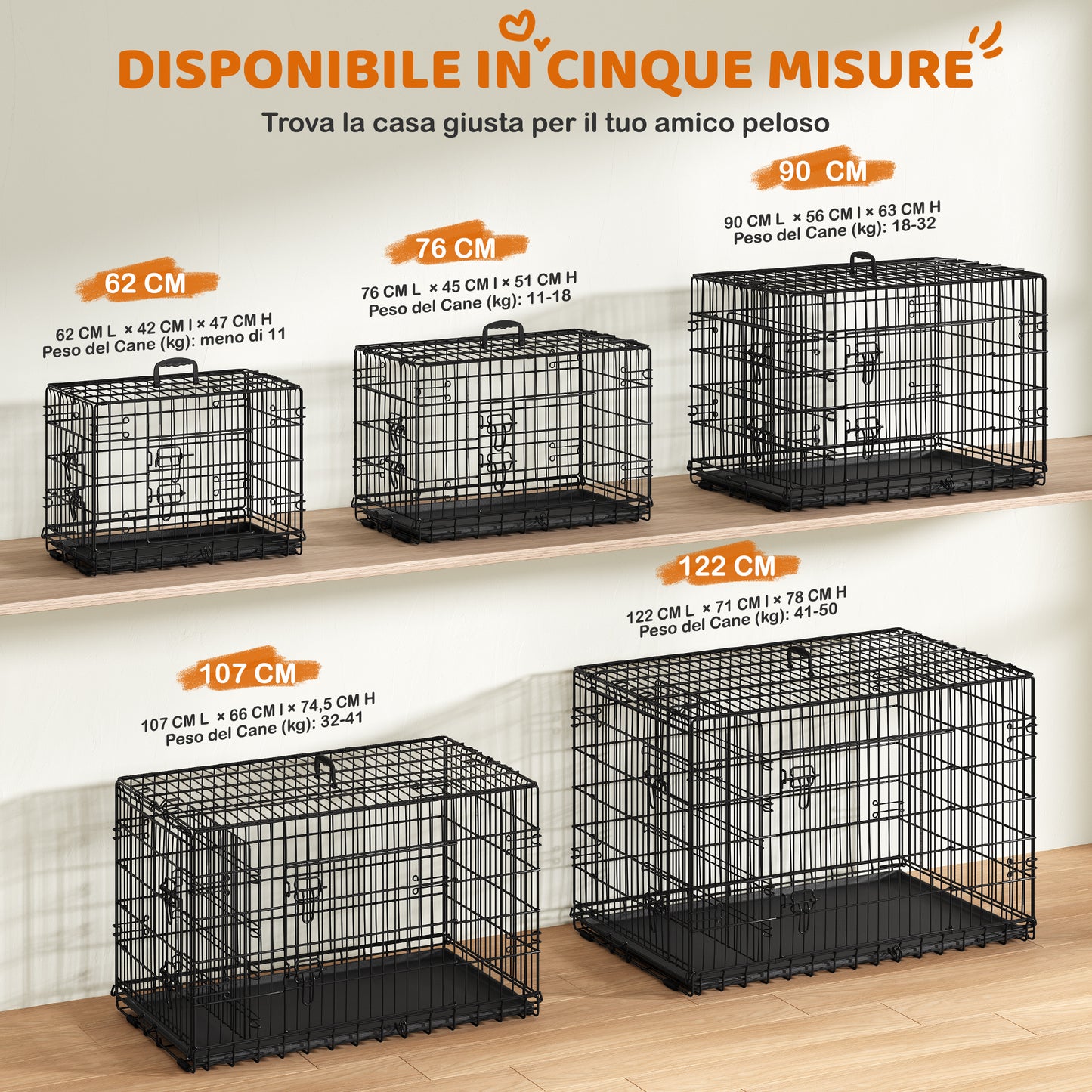 Costoffs Gabbia per Cani con Divisorio Kennel Metallica Pieghevole per Cani e Gatti Con 2 Porte e Vassoio Rimovibile Cuccia Cane da Esterno e da Interno Nero