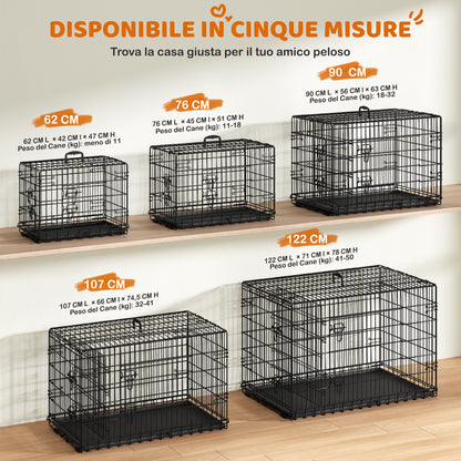 Costoffs Gabbia per Cani con Divisorio Kennel Metallica Pieghevole per Cani e Gatti Con 2 Porte e Vassoio Rimovibile Cuccia Cane da Esterno e da Interno Nero