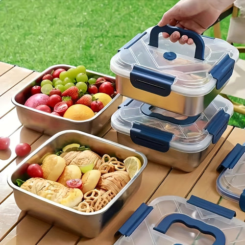 Set da 2/4 pezzi di contenitori per alimenti a tenuta stagna in acciaio inossidabile con coperchi, adatti al microonde, riutilizzabili, perfetti per il frigorifero, ideali per la preparazione dei pasti, la cucina all'aperto, articoli essenziali per la cuc