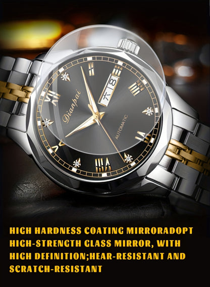 Orologio meccanico automatico di lusso per uomo di Dianpai, adatto per l'uso quotidiano casual, con design rotondo, calendario e lancette luminose, un regalo perfetto per uomini, senza batteria
