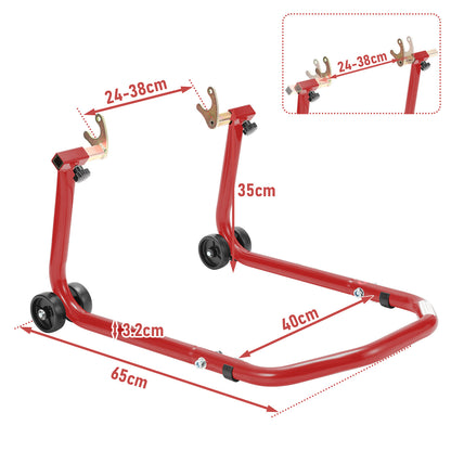Cavalletto per moto anteriore/trasversale, cavalletto di assemblaggio per moto fino a 300 kg, sollevatore per moto, cavalletto a bilanciere per moto con doppia ruota, cavalletto per moto ad alta stabilità (Nero/Rosso)