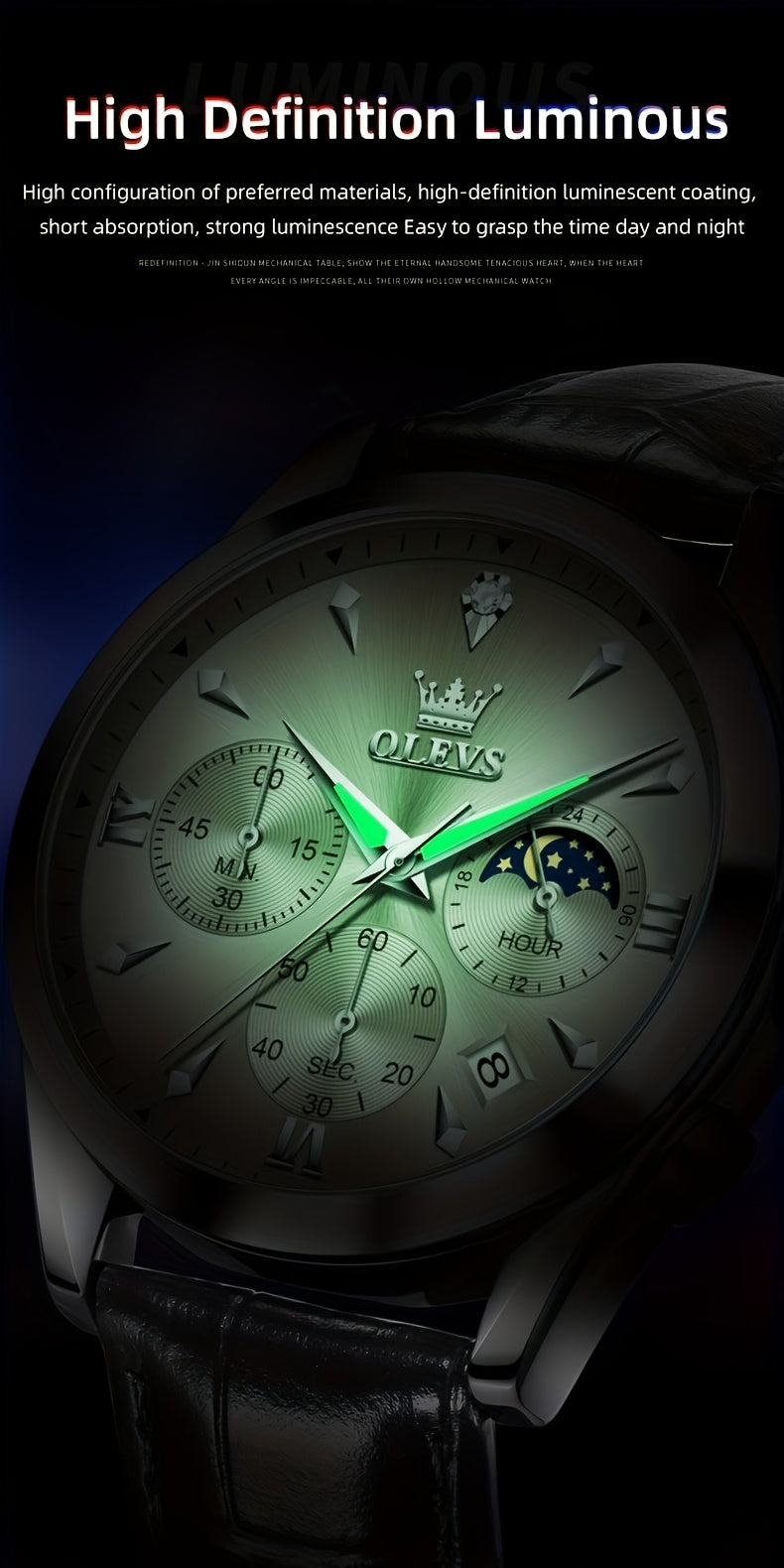 OLEVS Orologio da Uomo Classico Cronografo Cuoio Marrone Cassa Dorata Analogico Quarzo Moda Business Abito Quadrante Grande Orologio da Uomo Giorno Data Luminoso Casual Orologio da Polso Maschile Regali Romantici Relojes De Hombre Quadrante Blu/Nero/Bianc