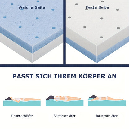Coprimaterasso BedStory 90x200cm 140x200cm 160x200cm 180x200cm, 10cm, Due Livelli di Durezza, Coprimaterasso in Gel Memory Schiuma Fredda H2&H3 di Durezza Media con Fodera Rimovibile e Lavabile, Traspirante e Confortevole per Letto a Doghe, Letto Scomodo
