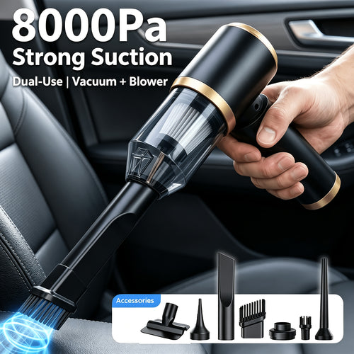Aspirapolvere a Mano con Potente Aspirazione 8000PA Adatto per Auto, Casa e Rimozione Peli di Animali, a Basso Rumore, Grande con 9 Accessori, Aspirapolvere Portatile per Interni Auto, Pavimenti, Tappezzeria, Bicchiere e Sistema di Filtro