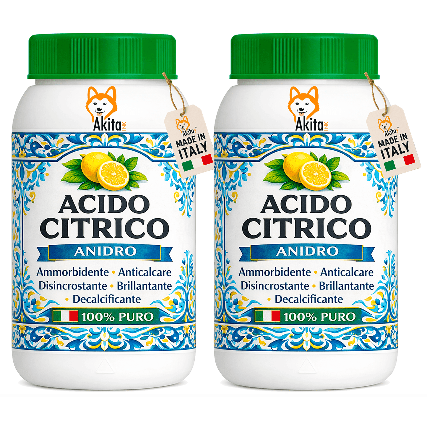 Akitaink Acido Citrico in Polvere, Multiuso per Pulizia e Igiene della Casa: Ammorbidente, Anticalcare, Brillantante, Disincrostante, Decalcificante - 2 kg