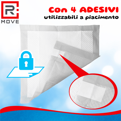 RMOVE 100 Traversine cane pipì 60x60 con adesivi - EXTRA Assorbenti con rivestimento antiodore (100 pz 60X60 cm)