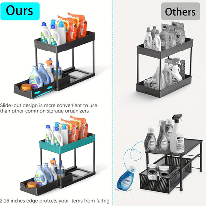 2 Pezzi Organizzatori e Contenitori Sottolavello, Organizer a 2 Ripiani con Ganci, Contenitori e Organizzatori Multiuso Sottolavello per Bagno e Cucina