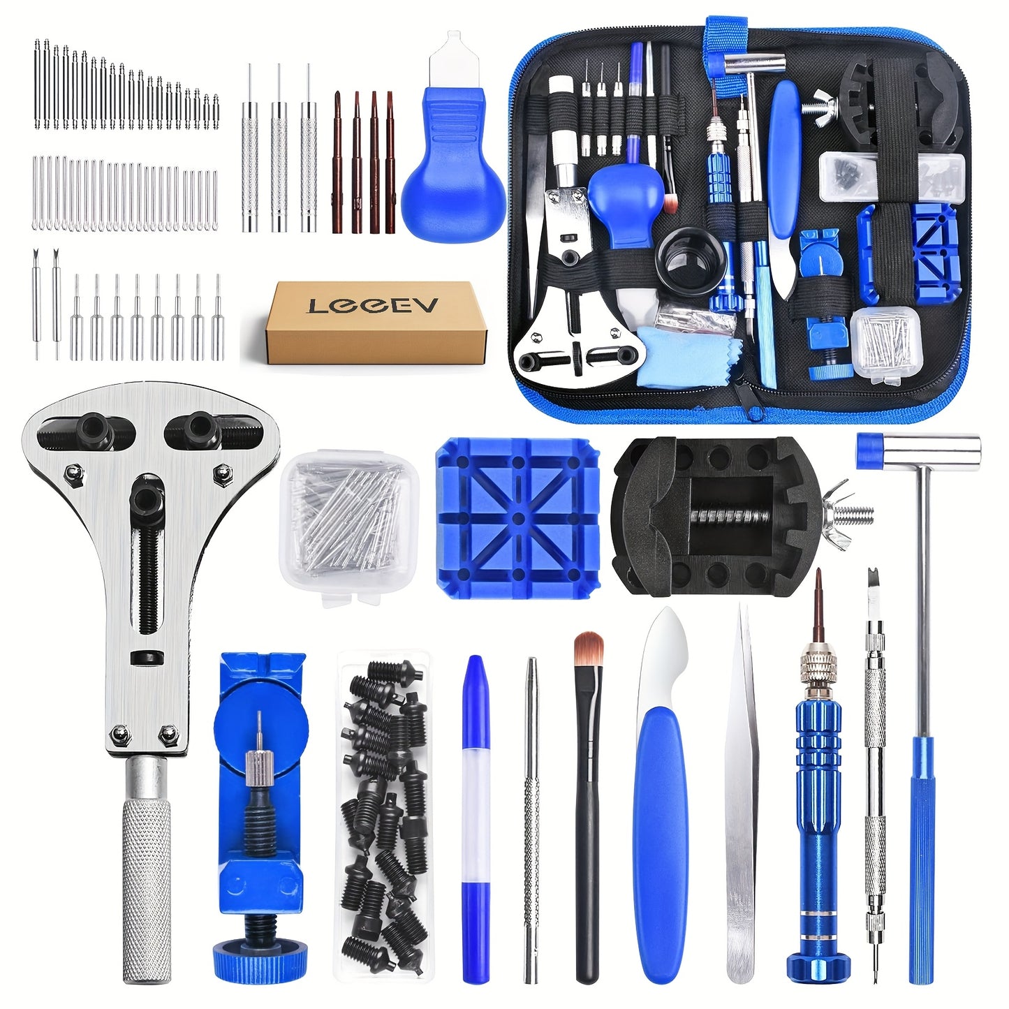 LEEEV Kit di Sostituzione Batteria Orologio 185 Pezzi, Kit Strumenti Orologio 185 Pezzi, Kit Riparazione Orologi, Cacciavite, Apri-coperchio Orologio, Pinzette, Spingi-molla, con Custodia Portatile
