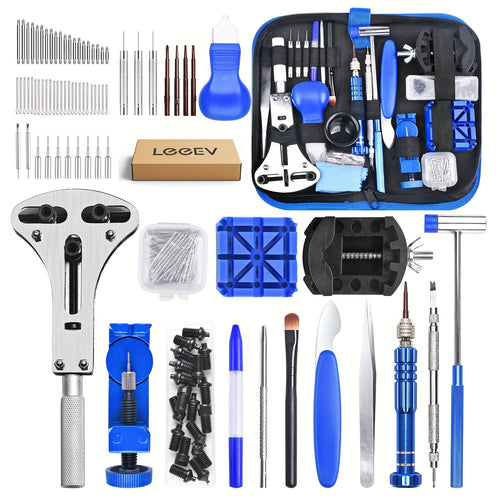 LEEEV Kit di Sostituzione Batteria Orologio 185 Pezzi, Kit Strumenti Orologio 185 Pezzi, Kit Riparazione Orologi, Cacciavite, Apri-coperchio Orologio, Pinzette, Spingi-molla, con Custodia Portatile