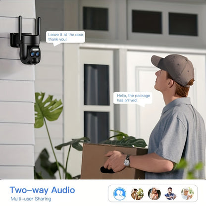 Telecamera di sicurezza 2K ad alta definizione con pannello solare, sistema di monitoraggio PTZ a doppia lente, faretto sportivo WiFi 2.4G, visione notturna a colori, chiamata bidirezionale, grandangolo ultra ampio, rilevamento del movimento PIR, audio bi