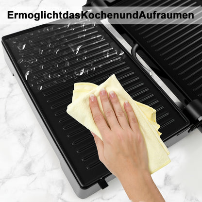Griglia da tavolo, paniniere e sandwich maker, piastre a doppia griglia, contatto grill aperto a 180 gradi, 1000 W, rivestimento antiaderente, manici isolati, alloggiamento in acciaio inossidabile