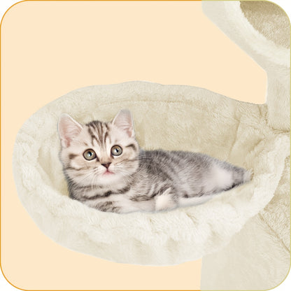 Torre per gatti beige, alta 159 cm con 8 tiragraffi, 3 livelli, 2 rifugi, un cesto, palline di peluche e corda in sisal, ideale per gatti di diverse dimensioni