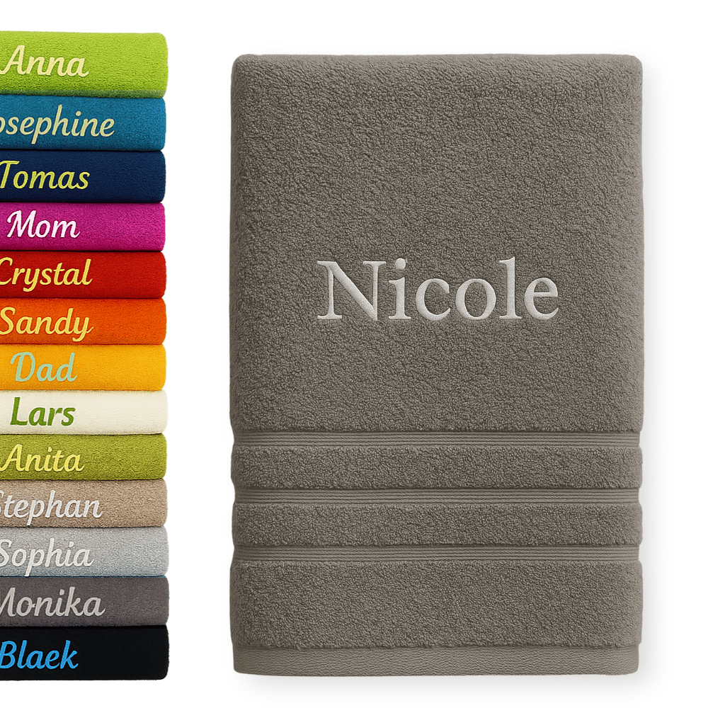 Asciugamano da Bagno Personalizzato con Nome - Ricamo Elegante, Asciugamano in Cotone Su Misura