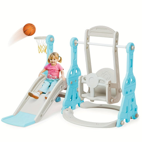 Set Altalena e Scivolo per Bambini 4 in 1, Gioco per Neonati con Scivolo, Altalena, Scivolo e Basket, Set Altalena e Scivolo per Bambini, Gioco da Giardino per Interni ed Esterni, Parco Giochi per Bambini