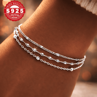 Bracciale da donna in argento 925, braccialetto dell'amicizia regolabile, multistrato - Gioiello creativo da donna, regalo per San Valentino, compleanno, Natale
