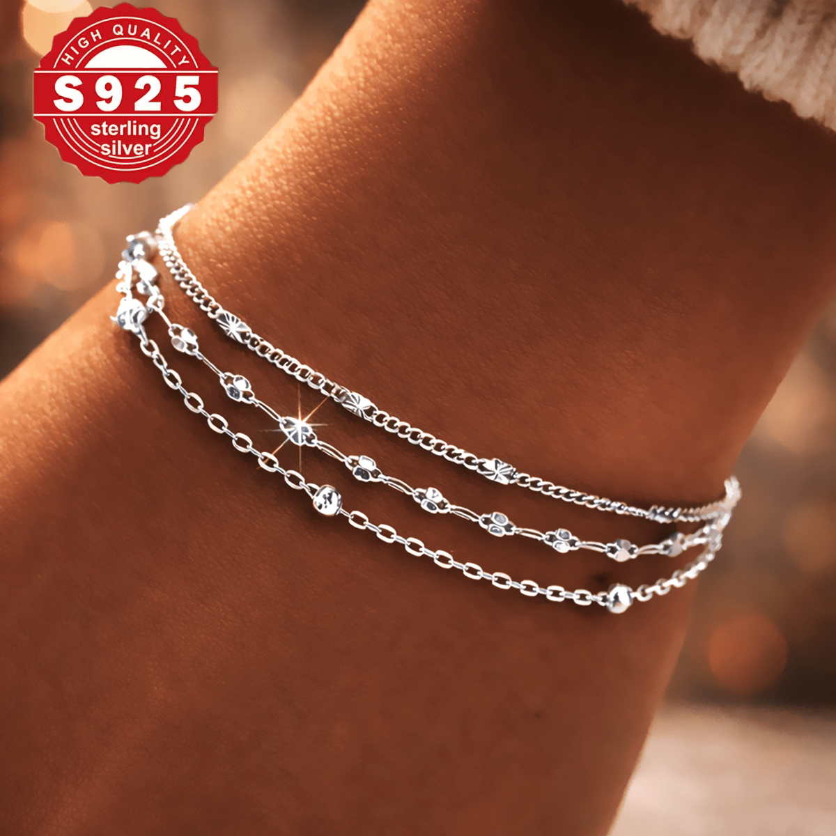 Bracciale da donna in argento 925, braccialetto dell'amicizia regolabile, multistrato - Gioiello creativo da donna, regalo per San Valentino, compleanno, Natale