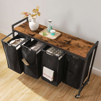 Bianco e Nero, Marrone e Nero, Separatore per la Biancheria 4 Sezioni, Cestello per la Biancheria, Cestello per la Biancheria con Ruote, 4 × 10.5 Gal (39.8L), Carrello Rotolante, Cestelli per la Biancheria in Tessuto Oxford Rimovibili e Pieghevoli, Cestel