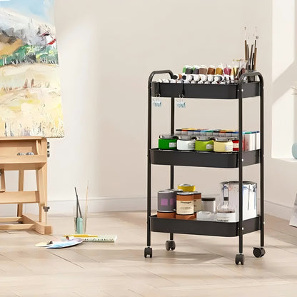 Carrello portaoggetti, mensola da cucina, carrello portaoggetti multifunzionale con ruote, carrello portaoggetti mobile a 3 livelli, adatto per camere da letto, cucine, bagni, uffici (nero)