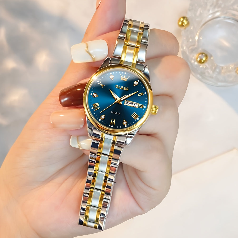 OLEVS Orologi da Donna Eleganti e di Lusso per Polso Piccolo, Quadrante Piccolo, Cinturino in Acciaio Inossidabile, Movimento al Quarzo Analogico, Data e Luminosità, Nero/Bianco/Oro/Blu