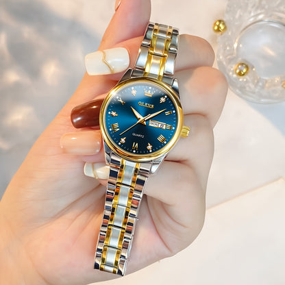 OLEVS Orologi da Donna Eleganti e di Lusso per Polso Piccolo, Quadrante Piccolo, Cinturino in Acciaio Inossidabile, Movimento al Quarzo Analogico, Data e Luminosità, Nero/Bianco/Oro/Blu