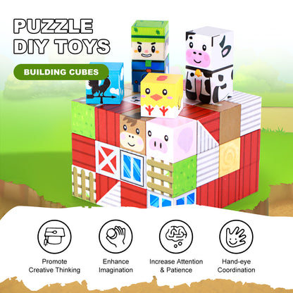 150pcs Set di Blocchi Magnetici da Costruzione - Giocattolo Educativo STEM a Tema Animali da Fattoria e Contadino, Cubi Magnetici Fai da Te per Bambini, Giocattoli Educativi e Creativi, Regalo Perfetto per Natale, Compleanno, Pasqua