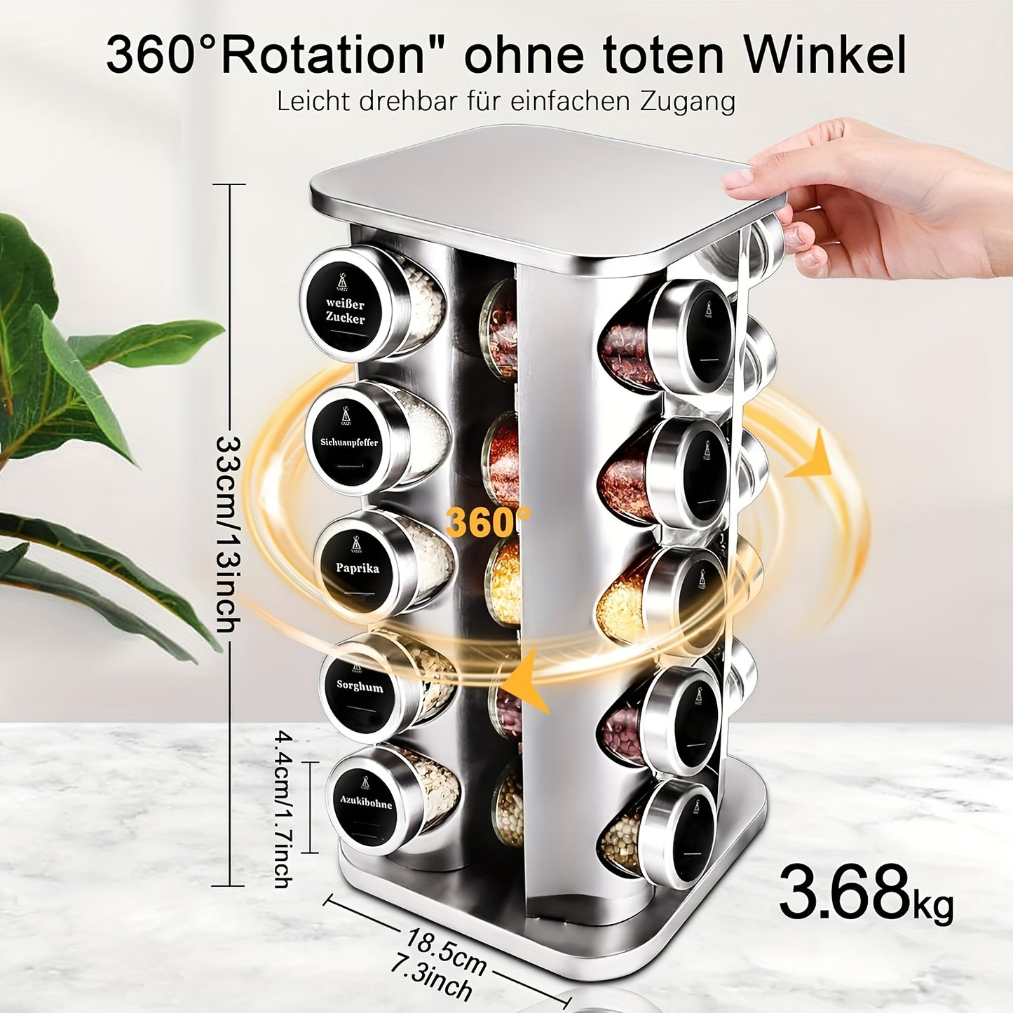 1 pezzo Portaspezie Girevole | Organizzatore per Spezie | 20 Barattoli da 100ml | Scaffale per Spezie a Cinque Livelli Girevole | Etichette per Spezie | Mensola da Cucina | Organizzatore per Spezie