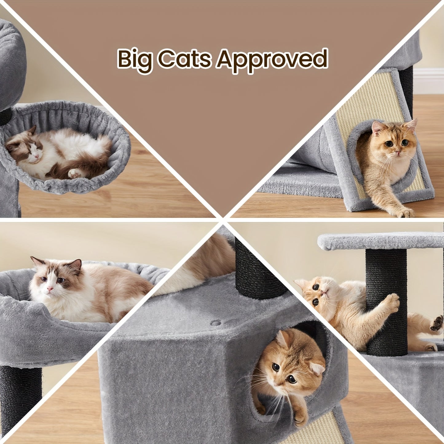 Albero per gatti, grande torre per gatti con posatoio in peluche soffice, condominio per gatti con cestino e grotta per abbracciare, pali extra spessi completamente avvolti in sisal nero, stabile, confortevole