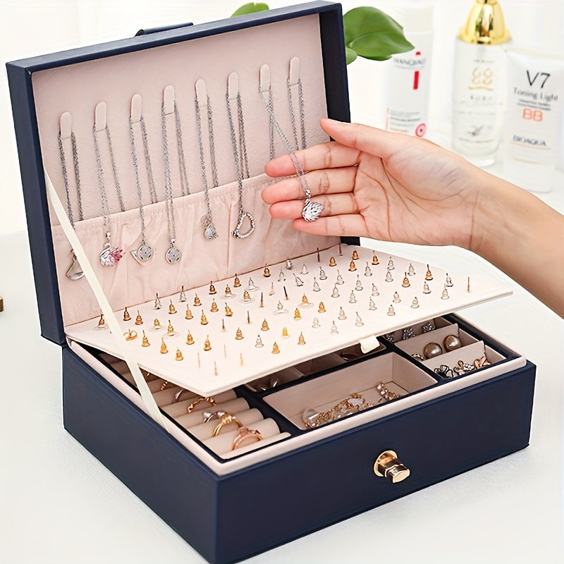 Organizzatore di gioielli di lusso a più livelli con ampio spazio per collane, orecchini, borchie, bracciali e altro, realizzato in ecopelle