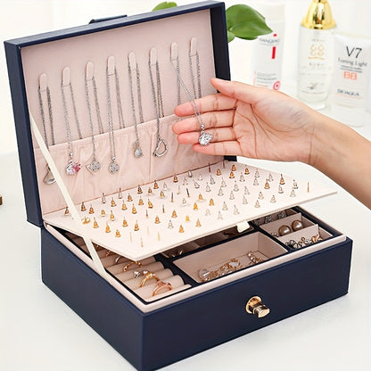 Organizzatore di gioielli di lusso a più livelli con ampio spazio per collane, orecchini, borchie, bracciali e altro, realizzato in ecopelle